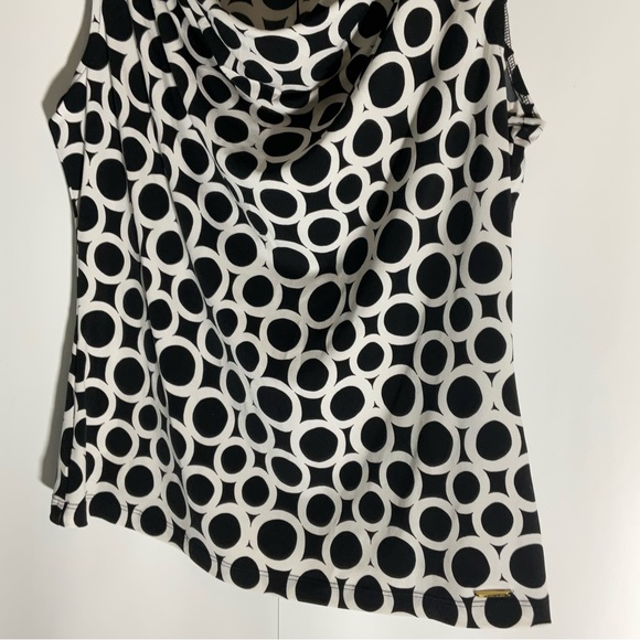 Calvin Klein NWT’s Sleeveless Draped Neckline Black White Polka Dot Blouse Sz M - Picture 7 of 15